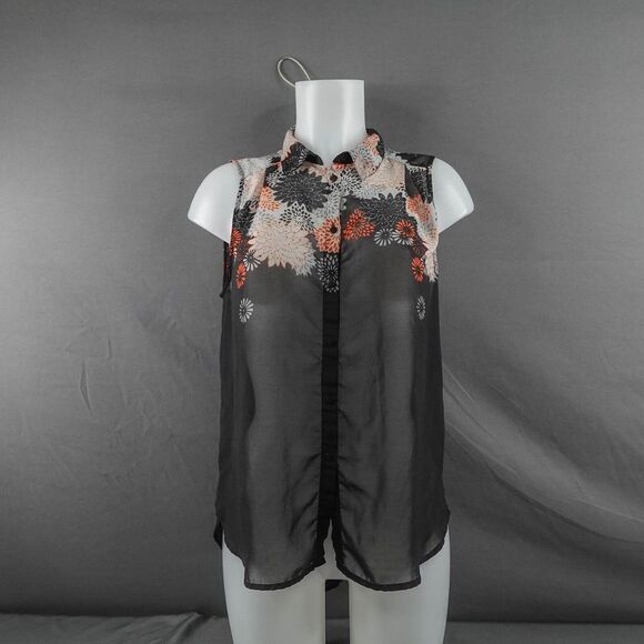 H&M Women Top 6 Black Floral Sheer Flowy Romantic Indie Artsy Romantic Y2K Retro - Picture 1 of 9